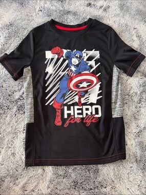 Captain American Marvel Boys 7 Activewear Short Sleeve Jumping Beans Black Shirt
